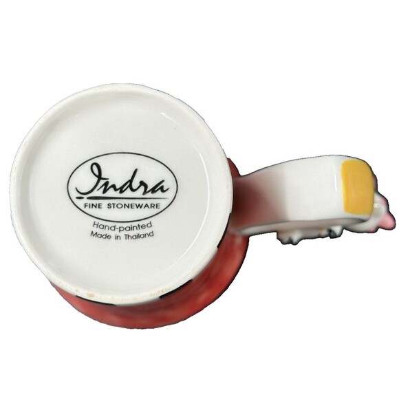 Indra Hand Painted Colorful Cow Stoneware Mug made in Thailand 3D Cow on Handle - Picture 7 of 7